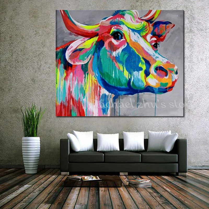 Ручная работа поп-арт картина из коровьей кожи на холсте современные настенные