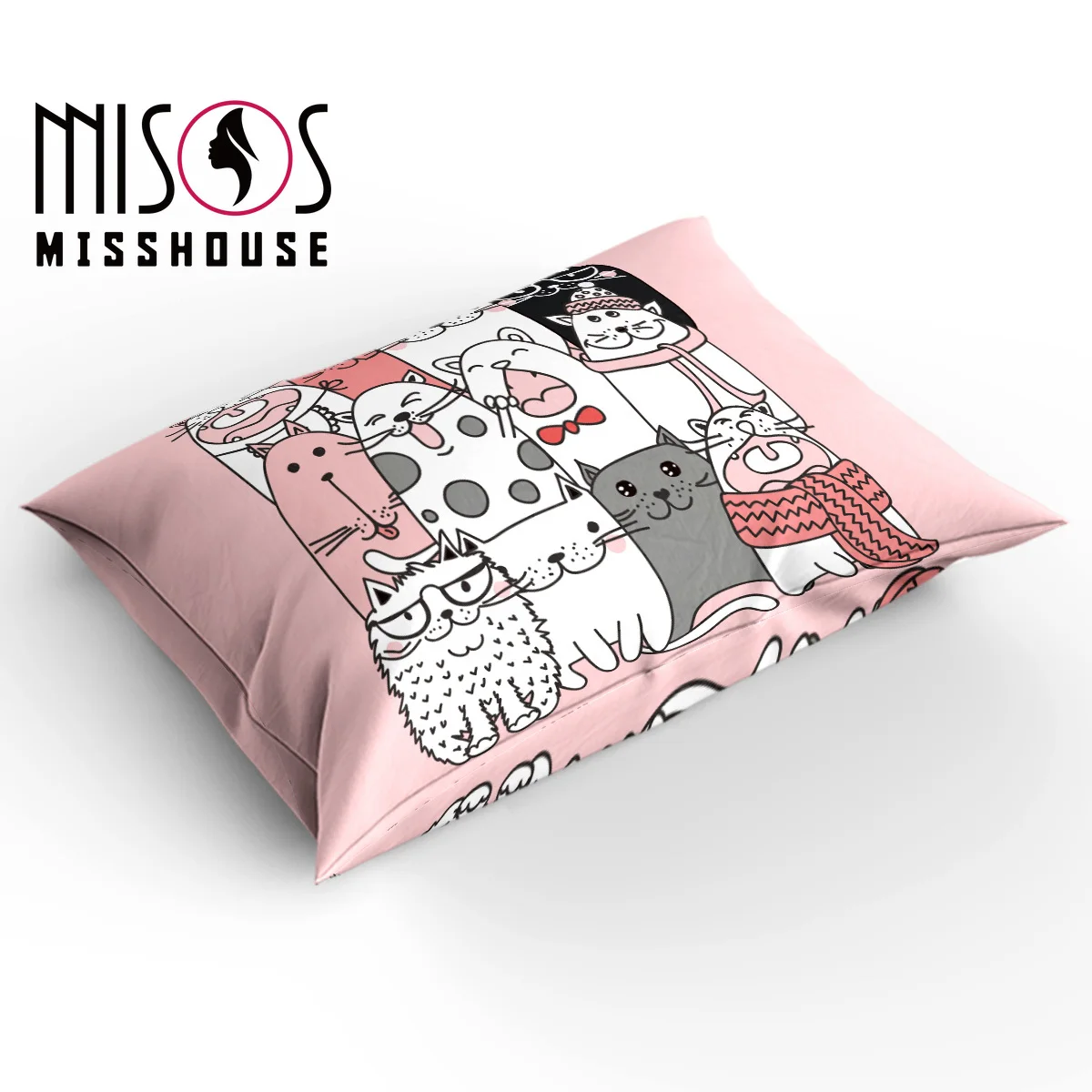 MISSHOUSE Cartoon Animal Cute Cats Duvet Cover Set Bed Sheets Comforter Pillowcases 4pcs Bedding Sets | Дом и сад