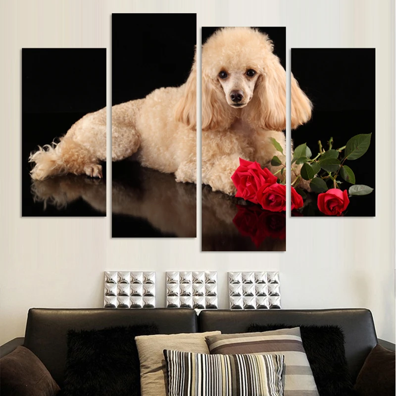 4 шт. картины на холсте собаки и розы без рамки | Дом сад