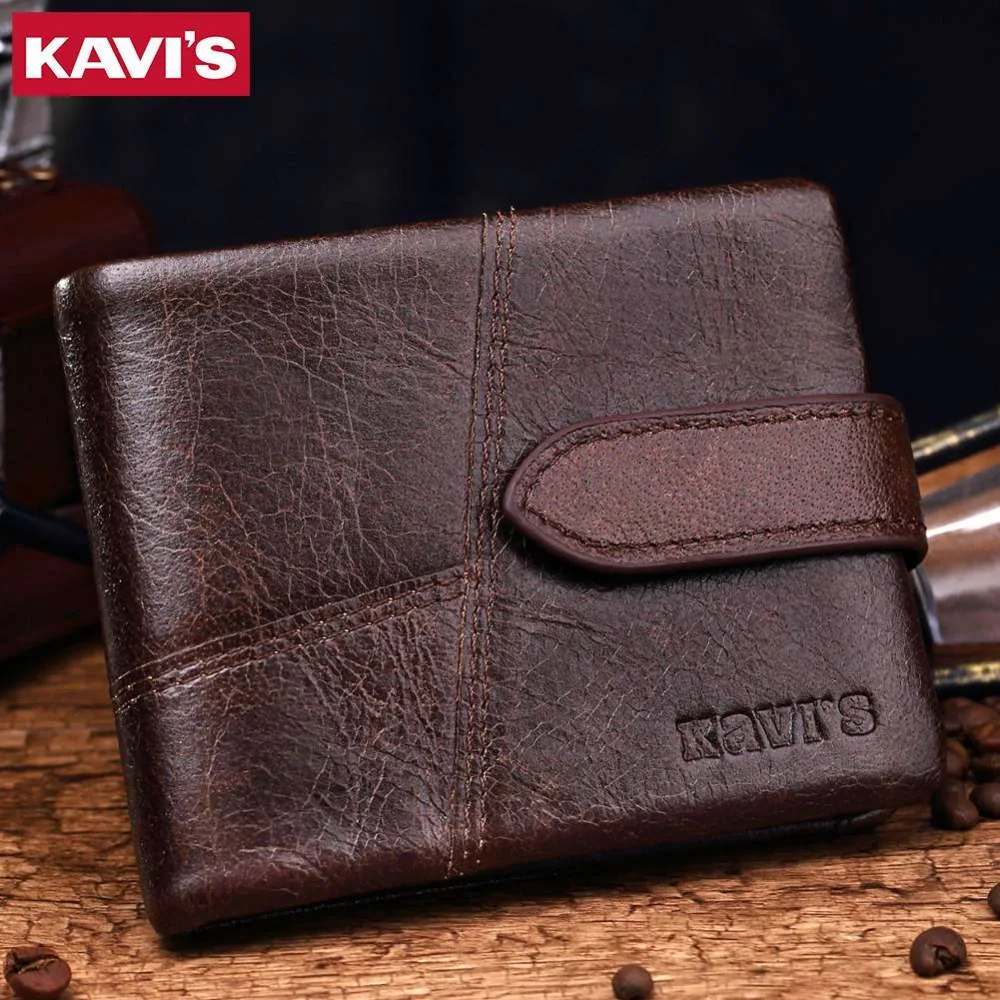 Кошелек KAVIS мужской из натуральной кожи роскошный брендовый бумажник на молнии с