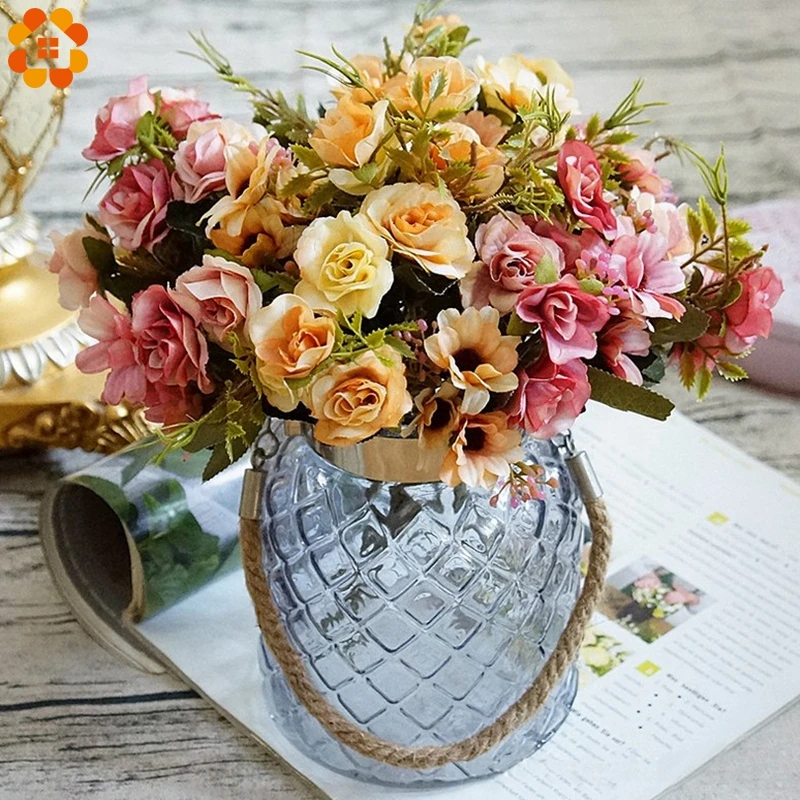 1Bouquet Colorful Artificial European Silk Flowers Daisy&ampRose Flower Bouquet For DIY Wedding Party Decor Home Vases Decorations | Дом и сад