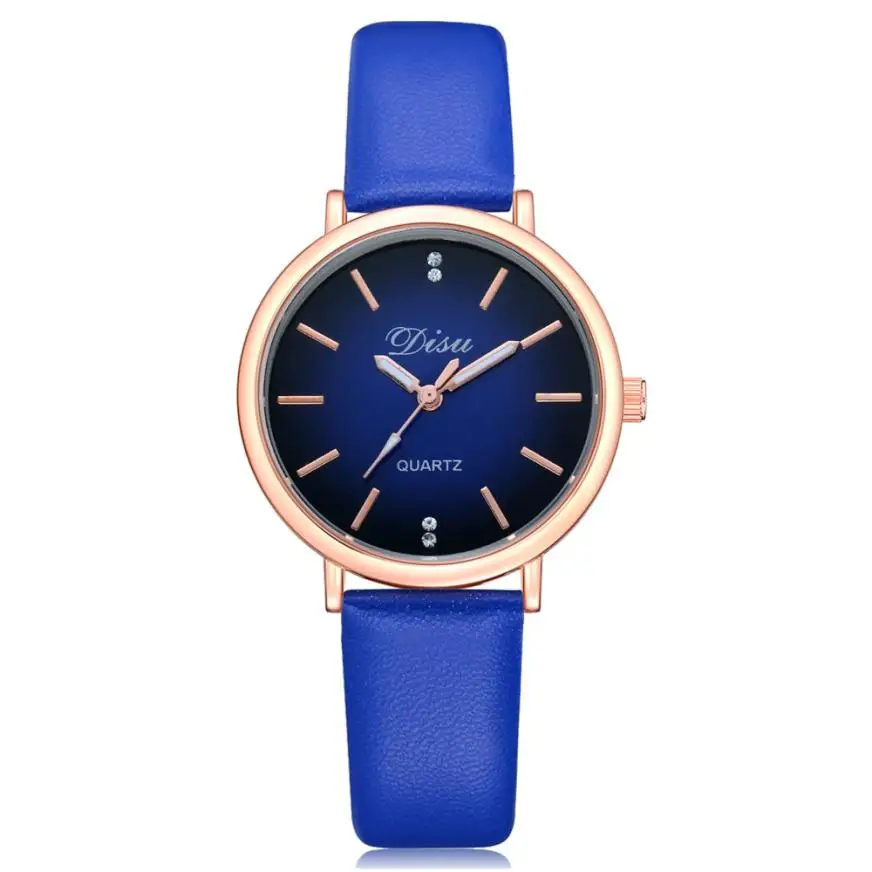 Blue Женские кварцевые часы с циферблатом из розового золота, люксовый бренд, женские повседневные наручные часы с кожаным ремешком, женские часы, часы - Цвет: Blue