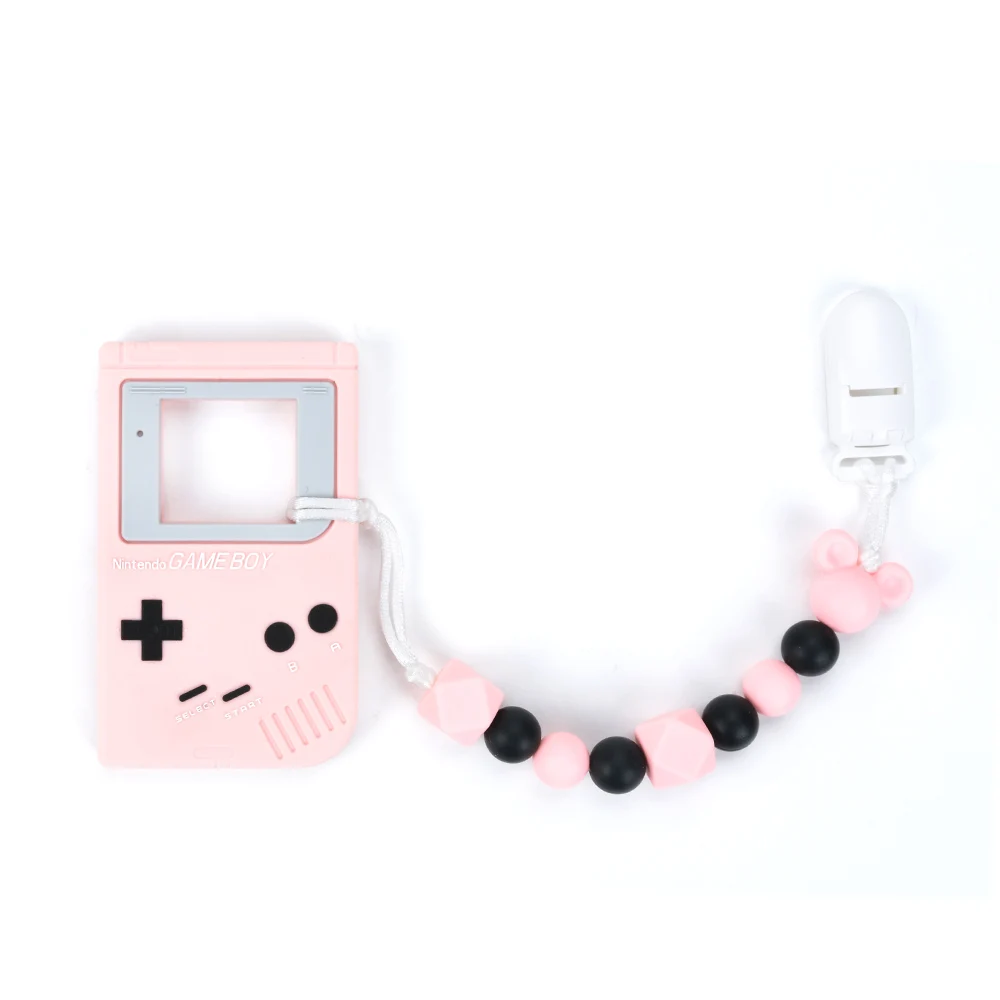 rose quartz Lofca соску клип Gameboy Прорезыватель Ребенка При Прорезывании Зубов Силиконовые бусины мультфильм соску держатель BPA бесплатно жевательная игрушка Цепочки и ожерелья аксессуар - Окраска металла: rose quartz