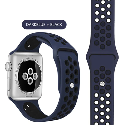 DarkBlue Black Эластичный дышащий Силикон Спортивный ремешок для Apple Watch 5 4 3 2 1 42 мм 38 мм резиновые ремешки для Nike+ Iwatch 4 3 40 мм 44 мм - Цвет ремешка: DarkBlue Black