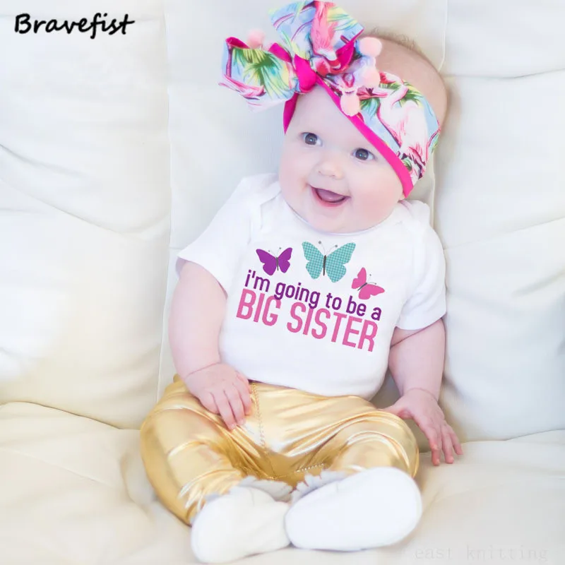 Летняя одежда для новорожденных боди Прекрасных Бабочек Big Sister (старшая сестра)