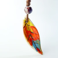 long adjustable rope colorful ceramic leaf pendant necklaces handmade diy fashion necklace for women ey101