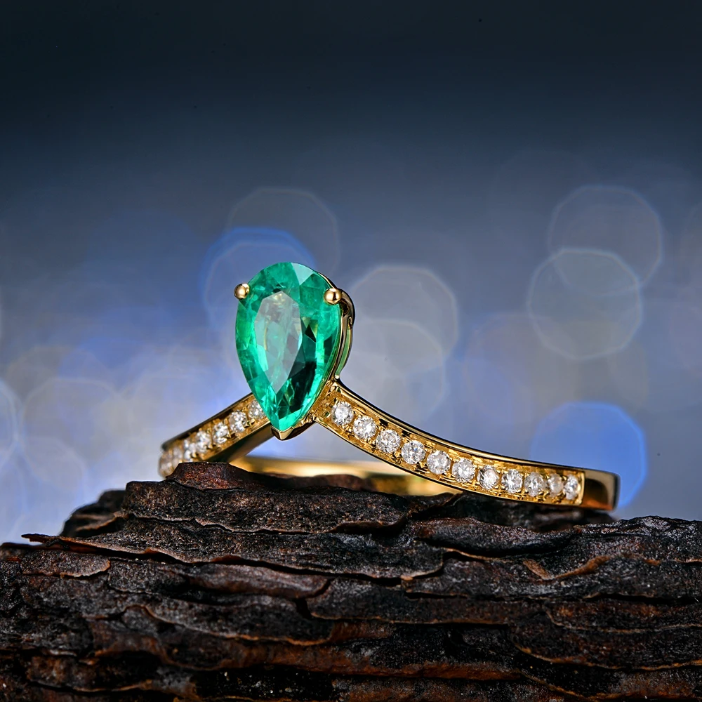 Caimao Jewelry 14k Yellow Gold 0.59ct Natural Emerald and 0.11ct Diamond Engagement Ring | Украшения и аксессуары