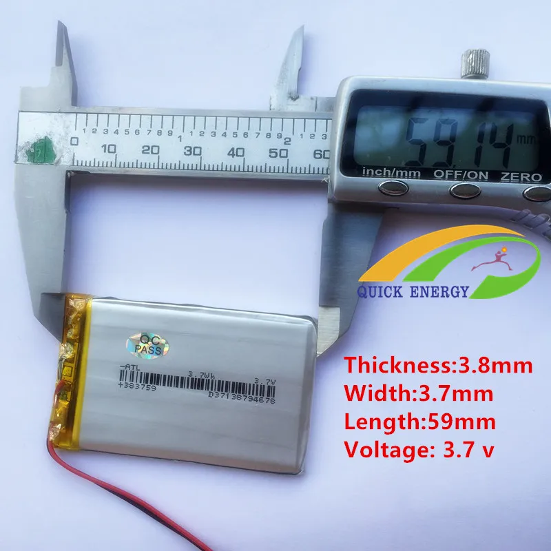 Специальный шип 3.7 В аккумуляторная thium полимерный аккумулятор 383759 общего MP3