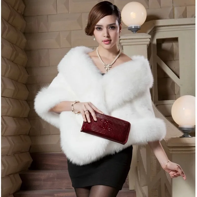 Женская накидка из искусственного меха с рукавом летучая мышь кроличьего