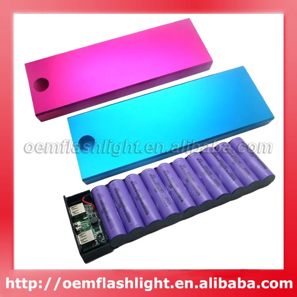 Внешний аккумулятор 10x18650 компоненты сделай сам с двойным USB выходом черный/ярко