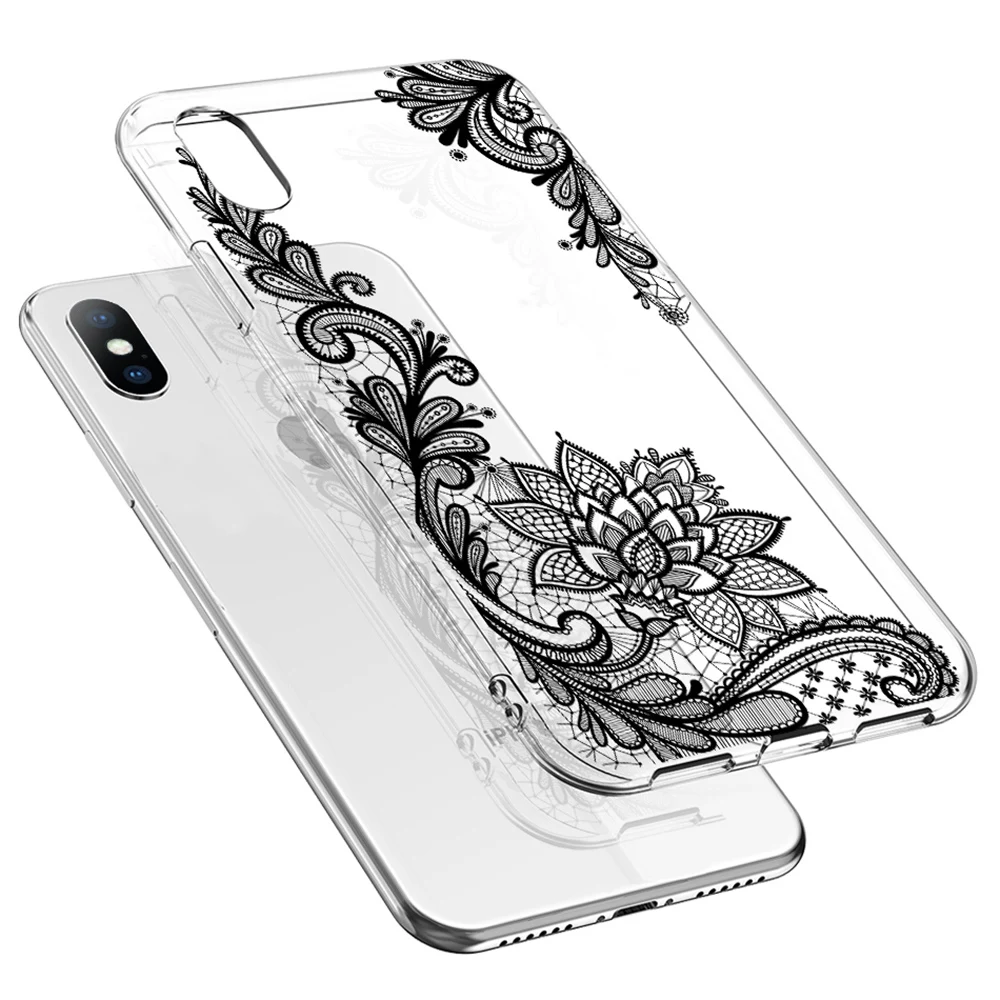 Чехол для телефона Lovebay для iPhone 6, 6s, 7, 8 Plus, X, XR, XS, Max, 5, 5S, SE, роскошный сексуальный кружевной чехол с мандалой и цветами, прозрачный мягкий чехол из ТПУ для iPhone X