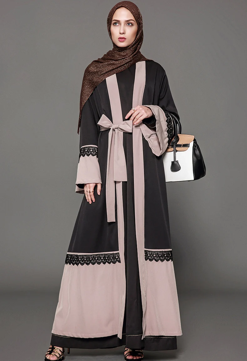 

Модное женское мусульманское платье, кардиган, абайя, Дубай, Женский кафтан 5XL, Ближний Восток, турецкое кружево, Исламская одежда