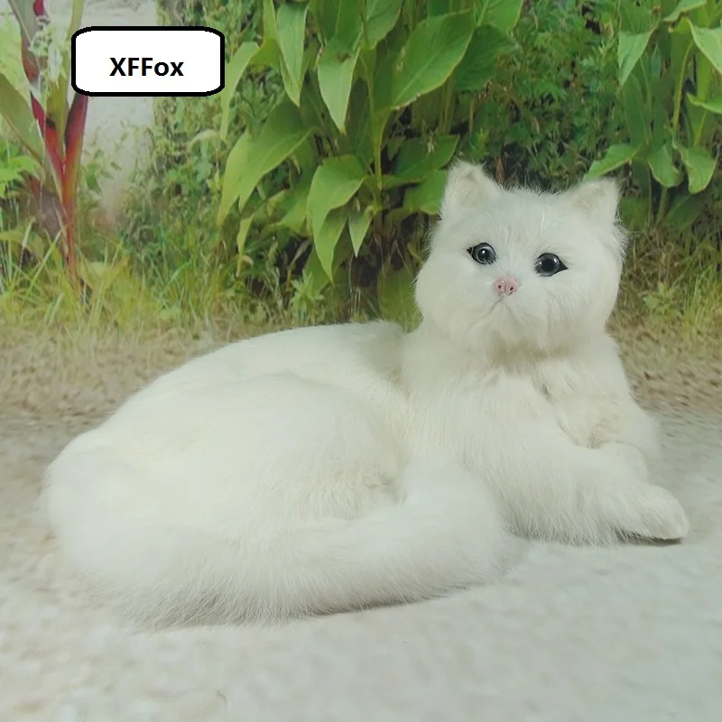 big real life lying cat model plastic&furs beautiful white cat doll gift about 30x16x21cm xf1433