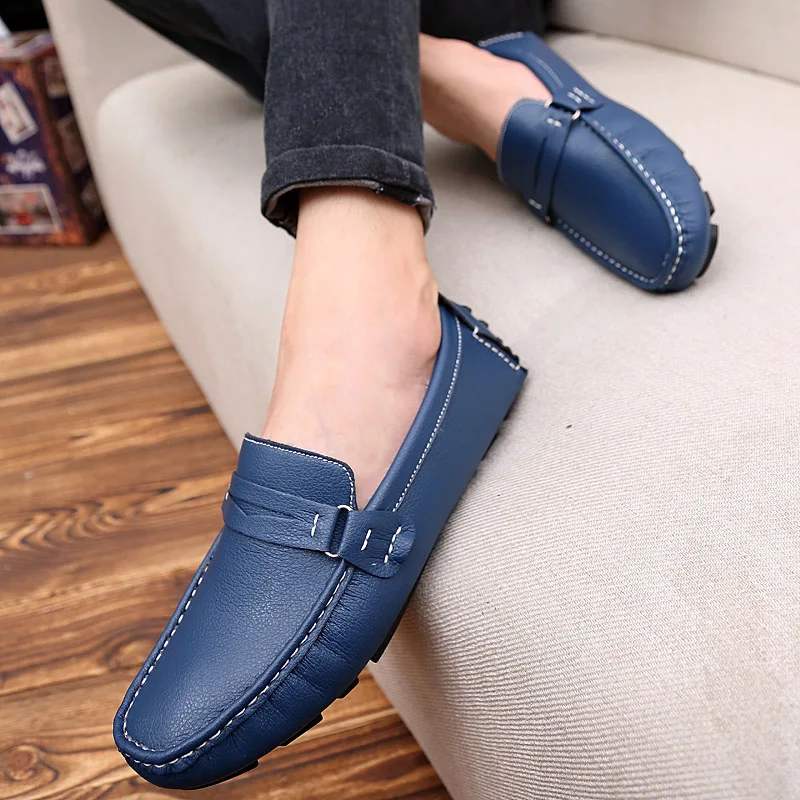 Big Size 38-47 Men Casual Leather Shoes Fashion Top Quality Driving Moccasins Slip on Loafers Men's Flat Plus Velvet Warm | Обувь