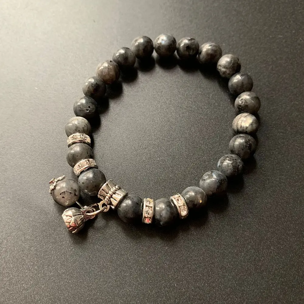 Натуральный Камень лабрадорит Beads стразы металлический браслет из тибетского