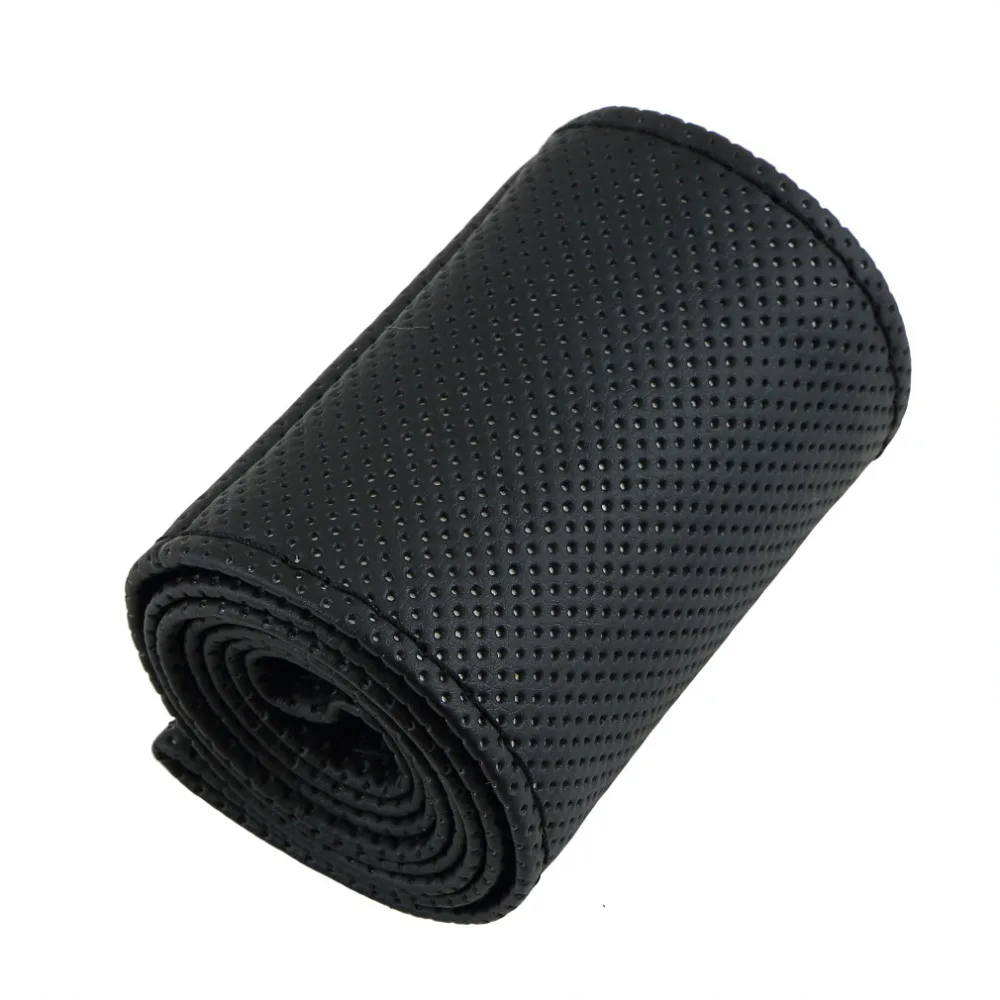 Чехол на руль автомобиля с иглами и ниткой искусственная кожа Черный