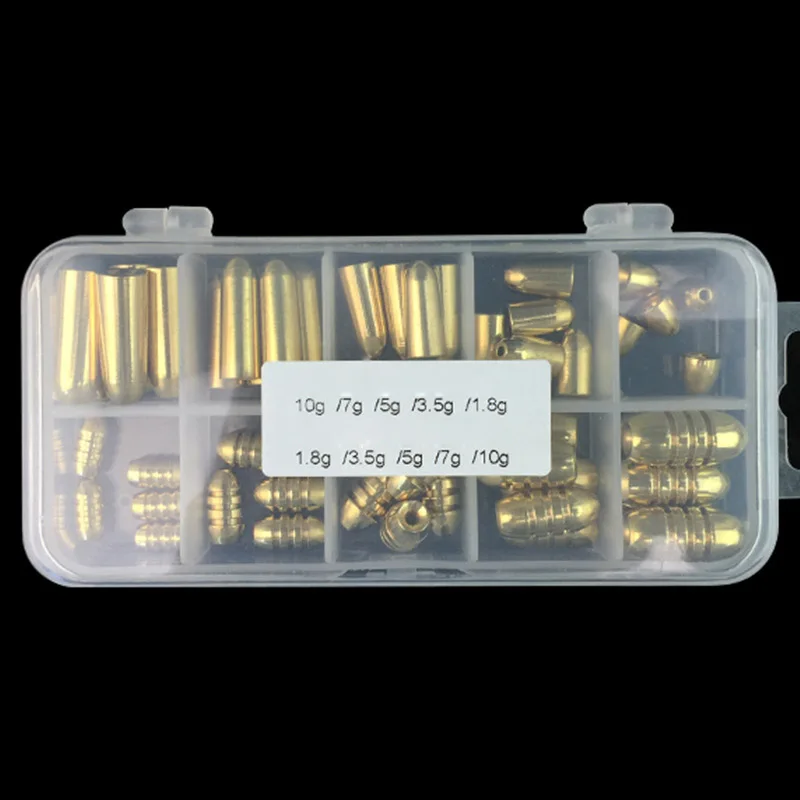 

50 Pcs 1.8/3.5/5/7/10g Fishing Weight Assorted Bullet Shape Copper Lead Sinker Kit Tackle Sinkers with Box MC889