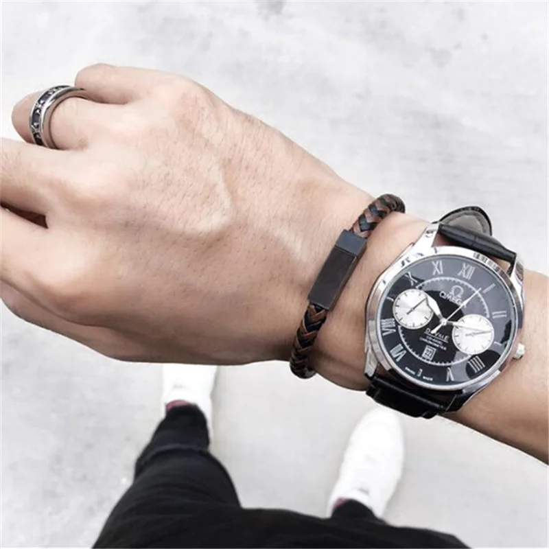 Панк мужские ювелирные изделия черный/коричневый плетеный браслет из