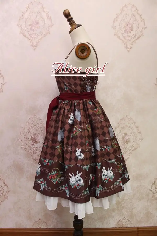 Платье в стиле Лолиты с принтом клубники и кролика; JSK; платье Alice Girl