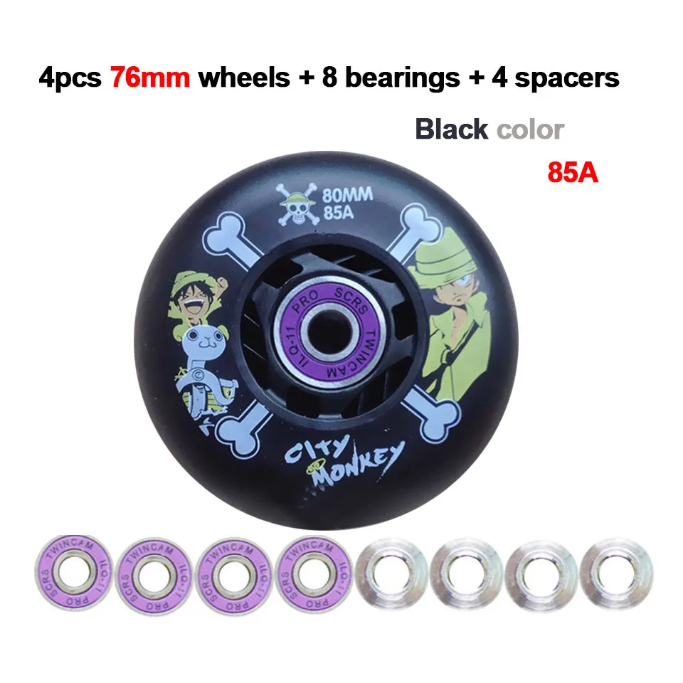 Black wheel bearing CTMK встроенные колеса для роликовых коньков 85A 80 76 мм 4 шт./лот, черные для профессиональных роликовых роликов для детей и взрослых, роликовые лезвия LZ341 - Цвет: Black wheel bearing