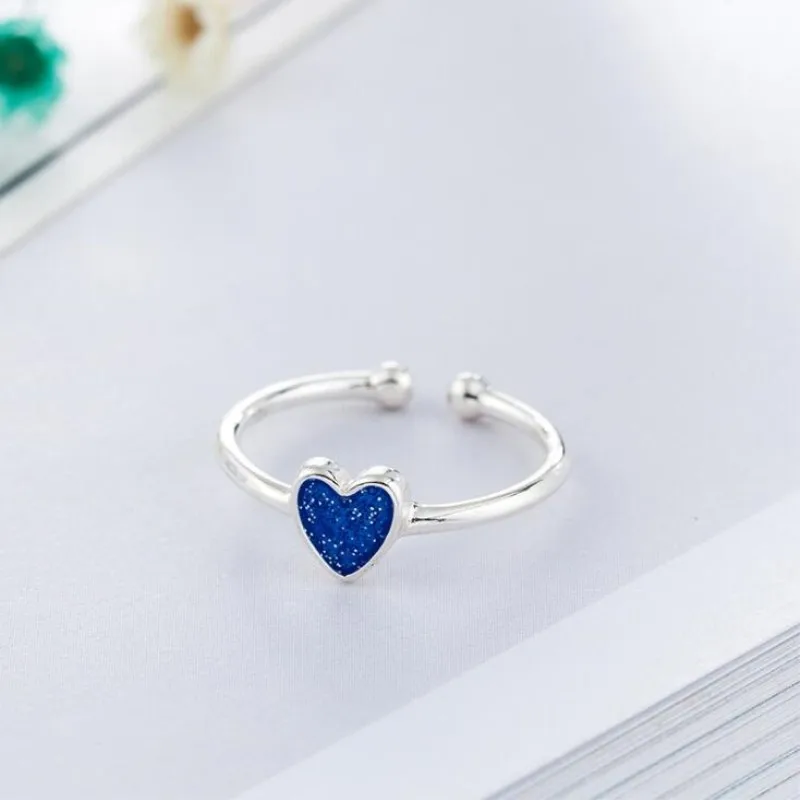 

Simple Temperament Korean Style Fashion Silver Plated Jewelry Personality Epoxy Blue Love Heart Shaped Opening Rings R287