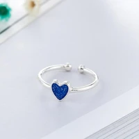 simple temperament korean style fashion silver plated jewelry personality epoxy blue love heart shaped opening rings r287