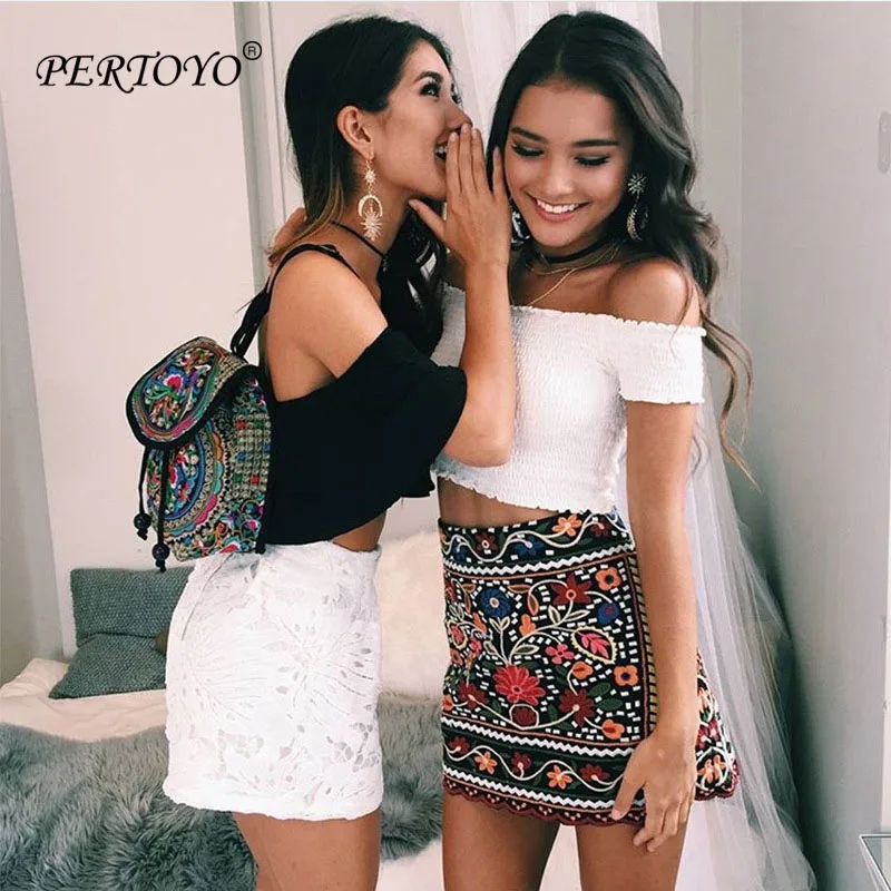 PERTOYO Off Shoulder Sexy Crop Top Women Slash Neck Short Sleeve Backless T-Shirt Cotton Slim Casual Tops For | Женская одежда