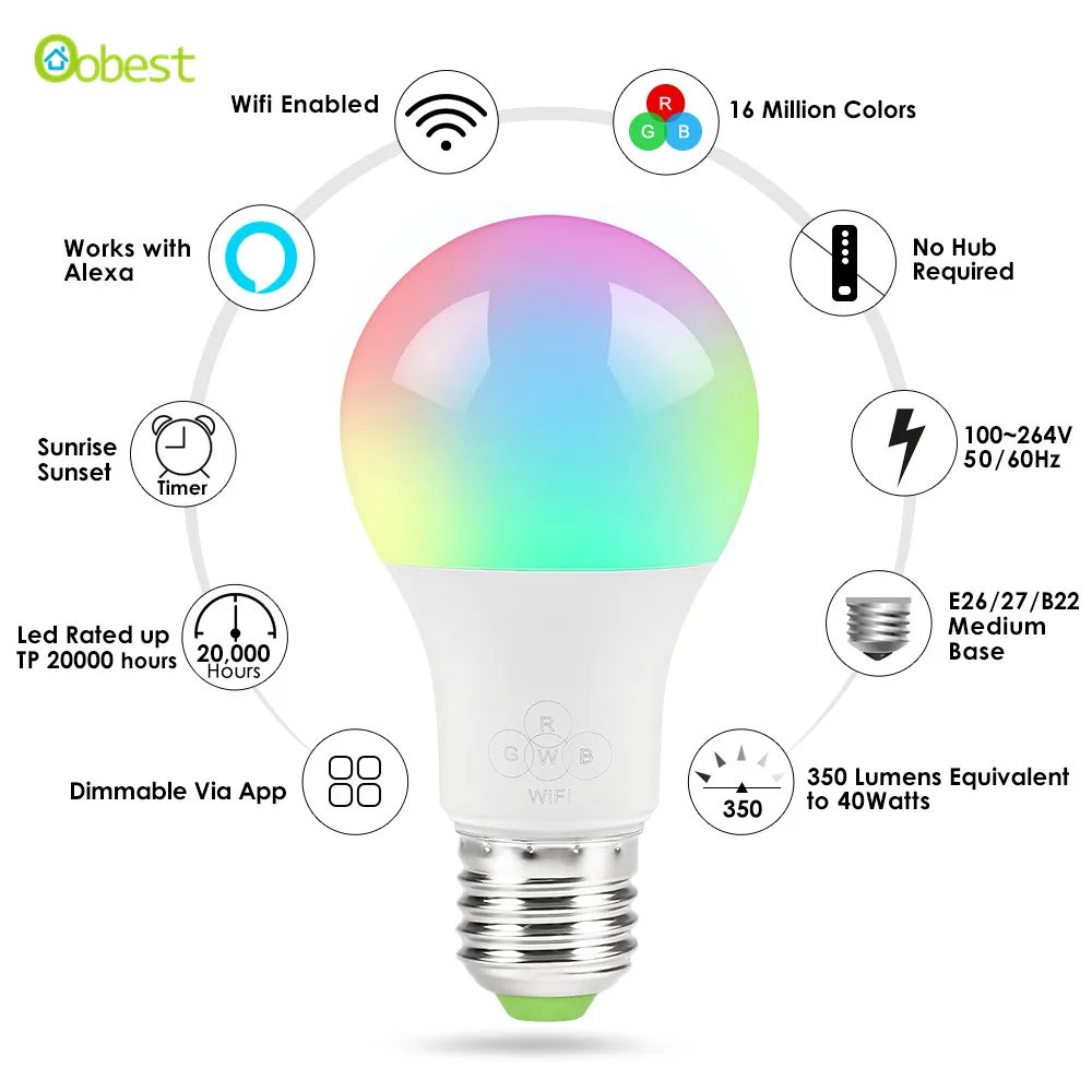 WI FI светодиодные лампы E27 RGBW RGB CCT Смарт Wi Fi затемненный лампа 4 5 W 6 Вт Alexa Google Home с