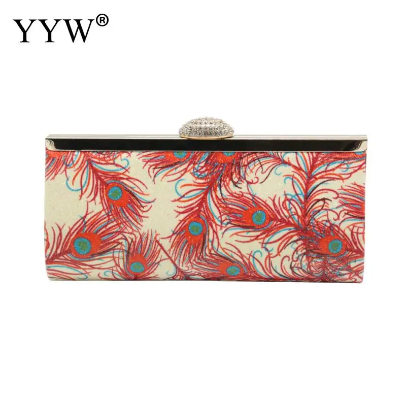 

2019 Peacock Feather Pattern Women Clutch and Chain Shoulder Crossbody Bags Vintage Box Clutch Bag Party Pouch Handbag Evening