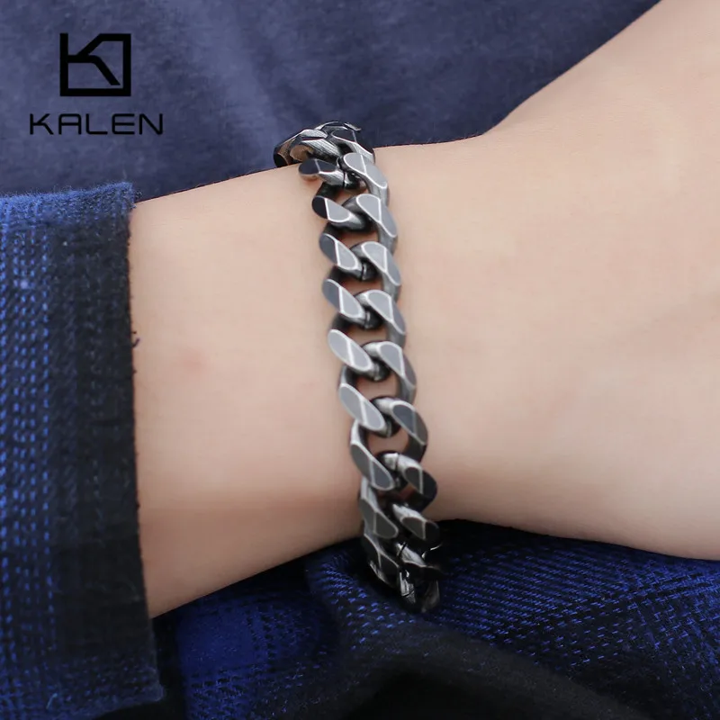 KALEN, винтажный браслет-цепочка для мужчин, нержавеющая сталь, Ретро стиль, 21,5 см, 22 см, 4 разных размера, матовая ручная цепочка, ювелирное изделие