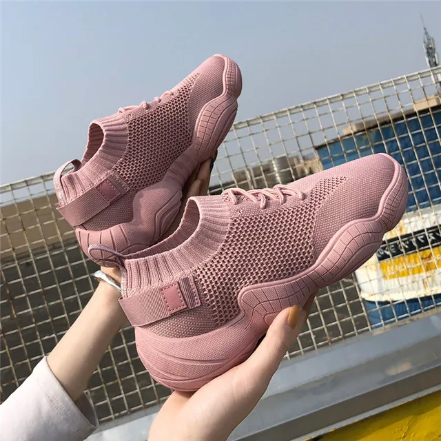 K890pink Модная женская обувь; женские кроссовки на массивном каблуке; женская обувь на платформе; Розовая Вулканизированная Обувь На Шнуровке; женская обувь; tenis feminino - Цвет: K890pink