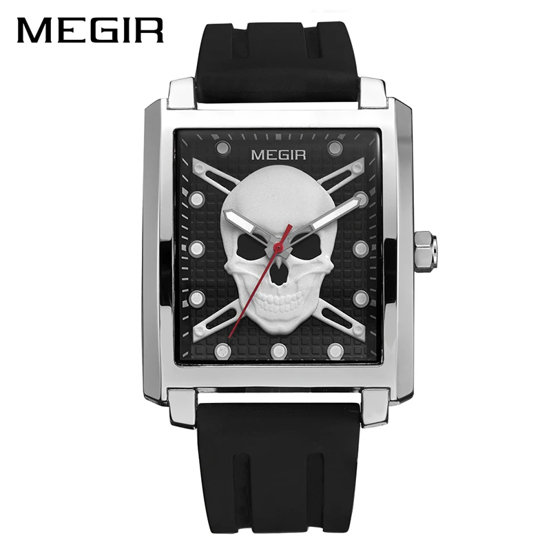 Мужские часы Megir Cool Bone роскошные брендовые креативные новые черные мужские с