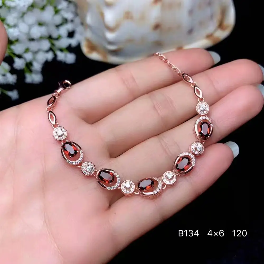 Женский элегантный браслет из гранат винного цвета украшение настоящего серебра