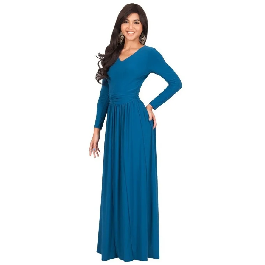 Women Maxi Dress Длинным Рукавом Плюс Размер Одежды Нерегулярные Осень Европа V-образным