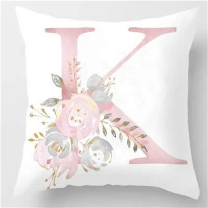 

45x45cm Kids Room Decoration Letter Pillow English Alphabet Polyester Cushion Cover for Sofa Home Decoration Flower Pillowcase