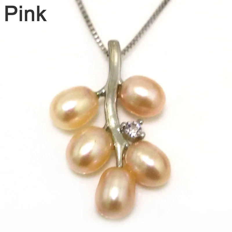 18 inches Grape Style 6-7mm Natural Lavender Rice Pearl 925 Sterling Silver Pendent Necklace with Zirconia | Украшения и