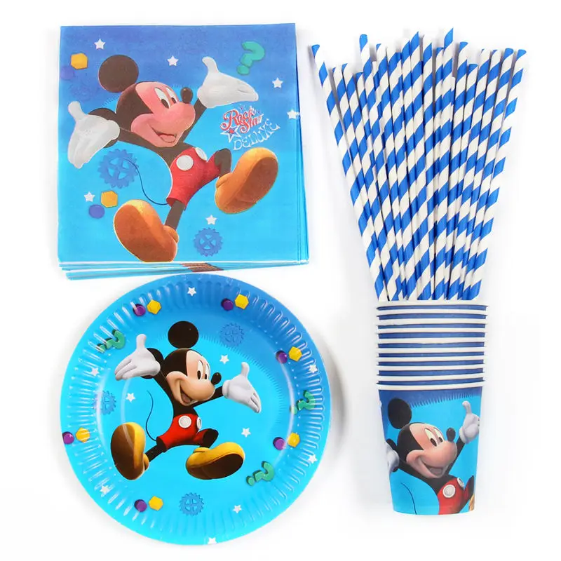 Mickey 85 шт. День Рождения украшения Мстители/Капитан Америка/Железный человек тематические бумажные тарелки и стаканы Детские душевые салфетки Дети сувениры соломы - Цвет: Mickey