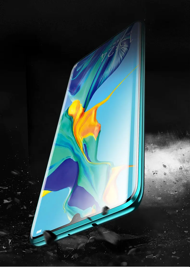 Гиперболоид, стеклянный чехол для huawei P30 Pro P20 mate, чехол, прозрачный, закаленное, полное тело, магнитный, алюминиевый, металлический чехол