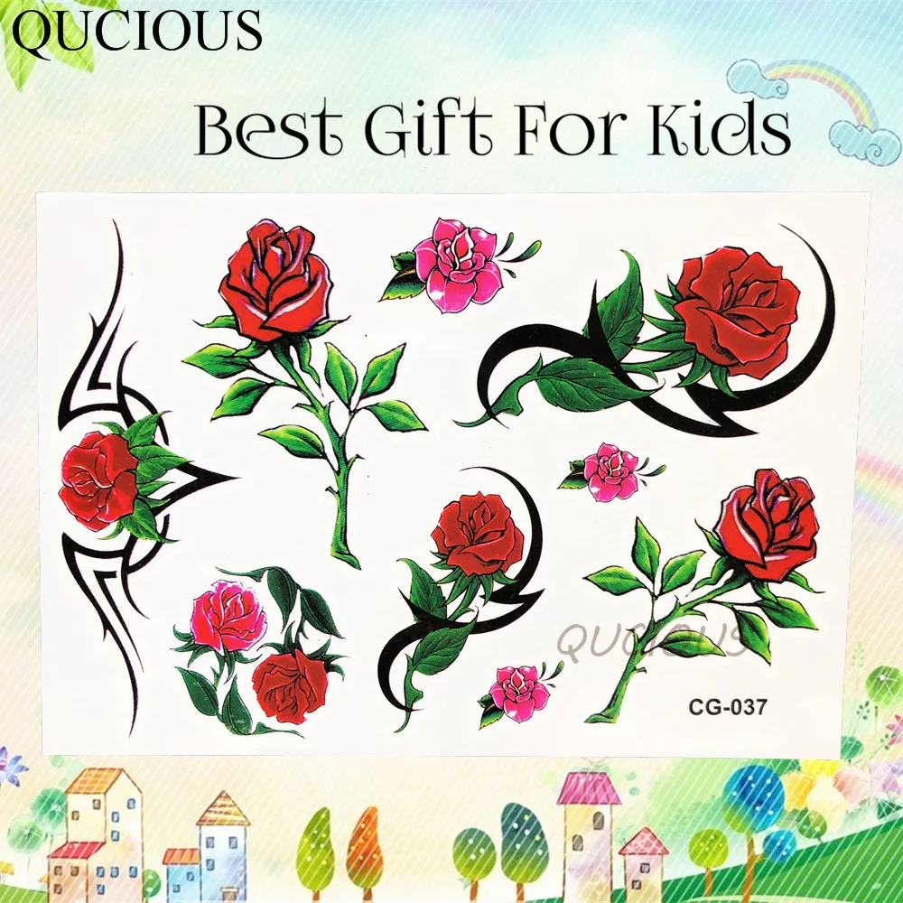 QCG037 QUCIOUS, крутая мультяшная временная татуировка с красными машинками, наклейка для мальчика, Детская тату из фильма, боди-арт, Переводные поддельные татуировки - Цвет: QCG037