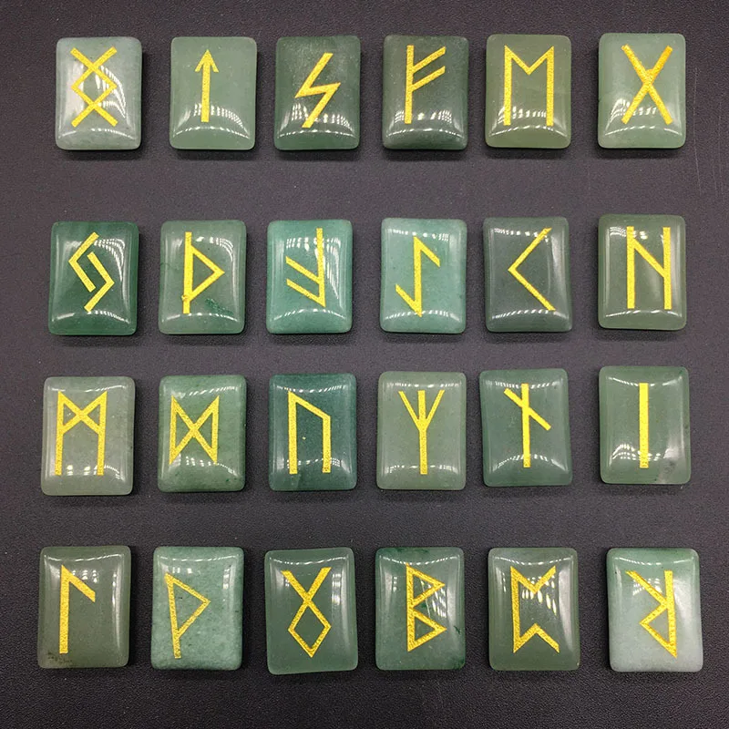 

25pcs Natural Green Aventurine/Red Agates/Tiger Eye Stone Viking Runes Amulet Set Reiki Healing Divination Tumbled Stone Beads
