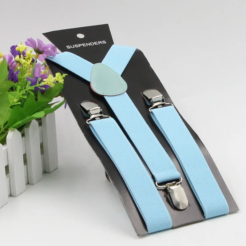 40 light blue Детские подтяжки для мальчиков Y-back Регулируемая заколка для девочек-на подтяжках пояс для мальчиков 40 цветов M 2,5X85 см - Цвет: 40 light blue