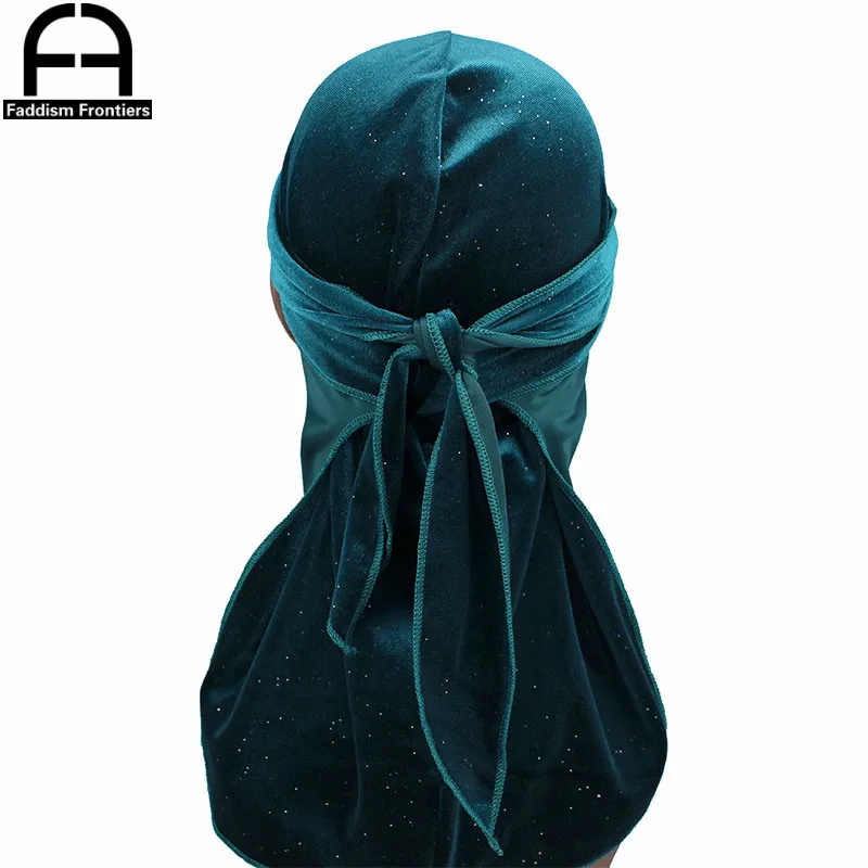 Новые роскошные для мужчин блестящие бархатные Durags Повязка На Голову Durag головной убор для байкеров шляпа аксессуары для волос - Цвет: Бирюзовый