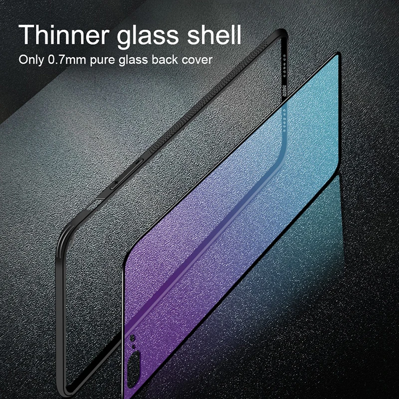 For iPhone XS Max XR X 2018 Half Transparent Clear 9H Tempered Glass Hard Back Soft TPU Bumper Blue Ray Gradient Color Cases |