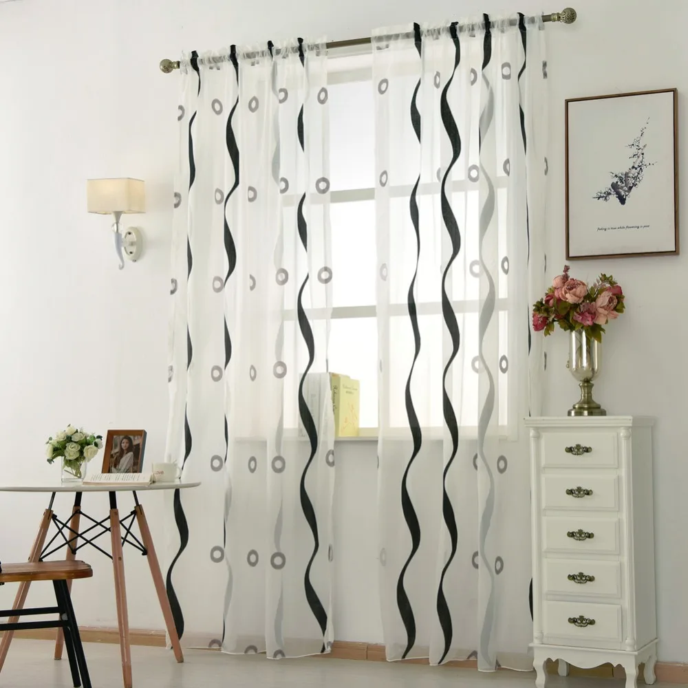 Современная Тюлевая занавеска в полоску круглый дизайн вуаль белая прозрачная