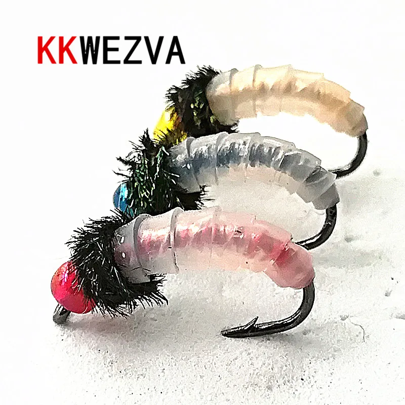 KKWEZVA 24 шт. перо павлина искусственная Нимфа Скад силиконовая кожа Мушки для ловли