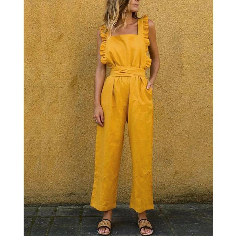 Women's Sleeveless Ruffle Jumpsuit Romper Wide Leg Playsuit Long Pants | Женская одежда