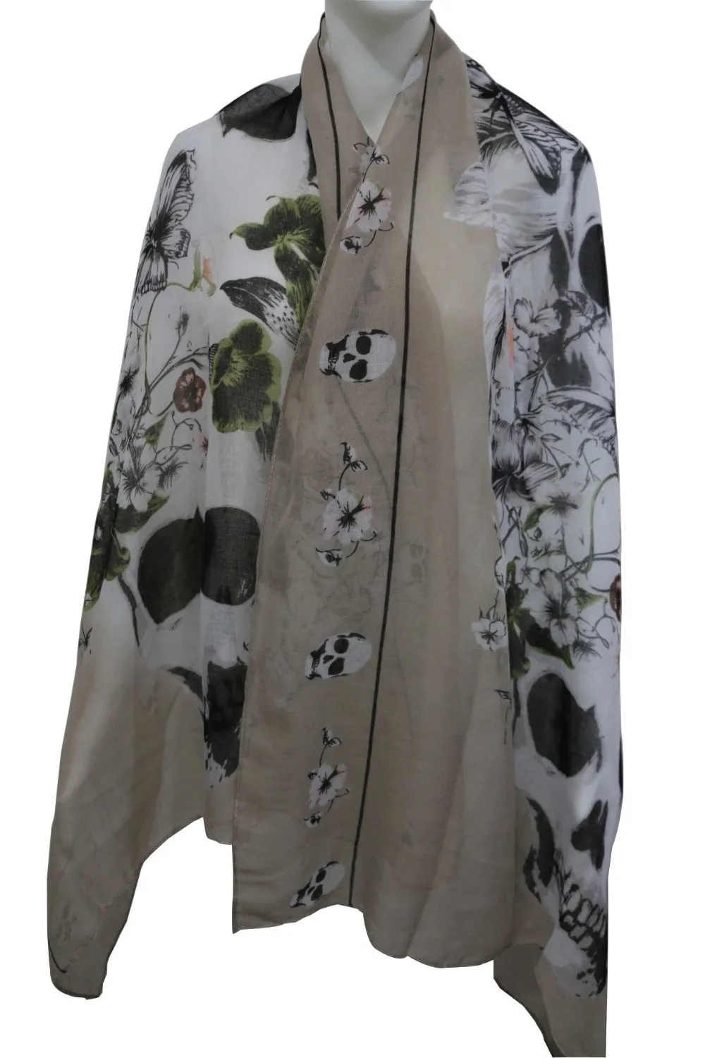 Женские шарфы с цветочным принтом WINFOX белые черные в стиле панк черепа женские