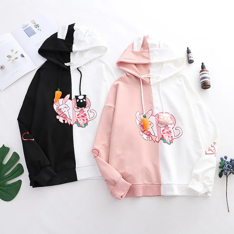 Японские весенне осенние женские толстовки Kawaii с милым кроликом и принтом в