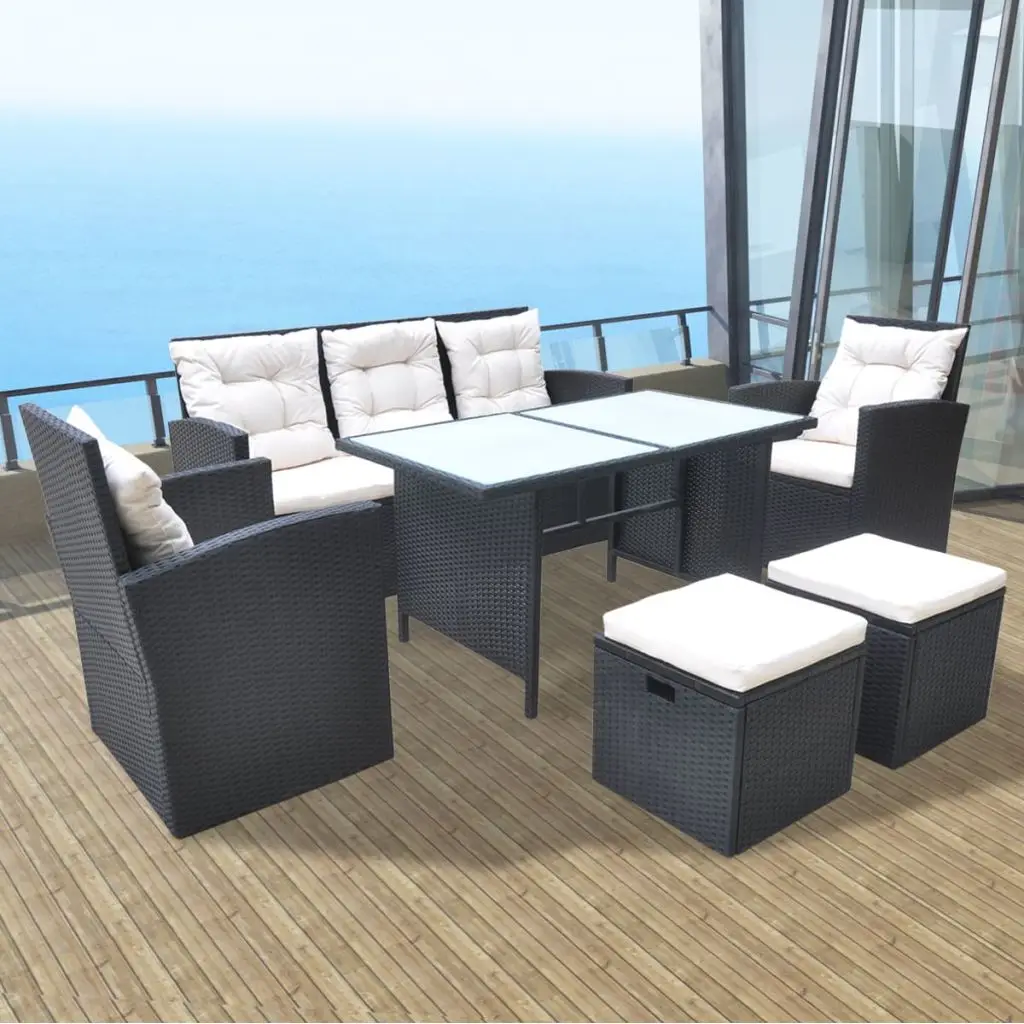 VidaXL 18 шт. открытый обеденный набор поли ротанга черный|poly rattan|outdoor dining setoutdoor |