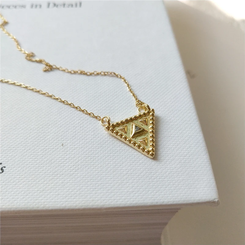 Женские Треугольные подвески из серебра 925 пробы ожерелье золотого цвета с